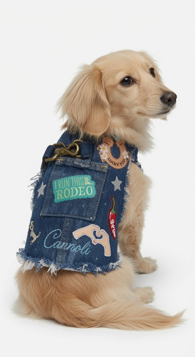 Denim vest with Name Embroidery and 5 patches