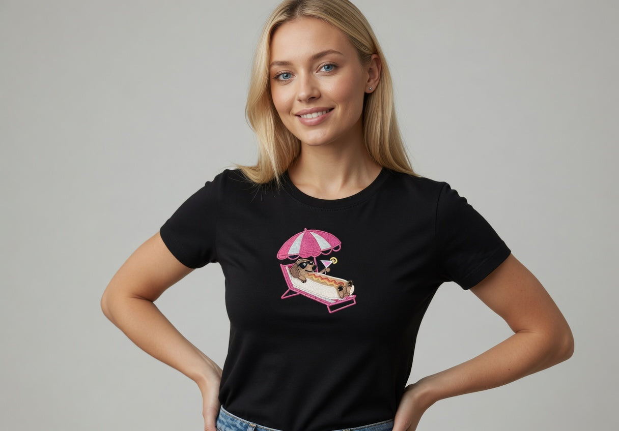 Sunbathing Hotdog embroidered tee