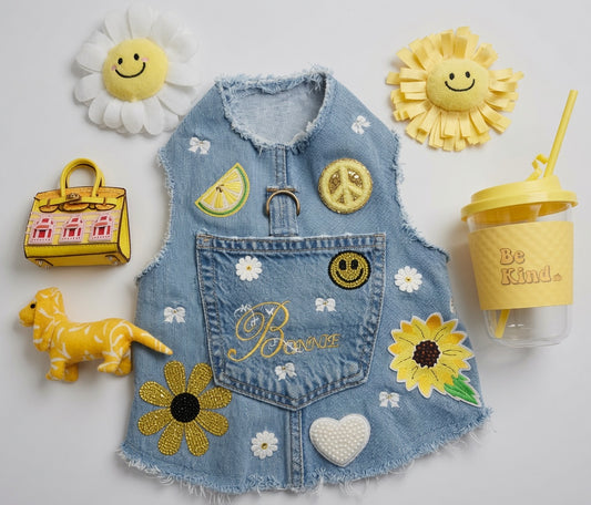 Denim vest with Name Embroidery and 5 patches