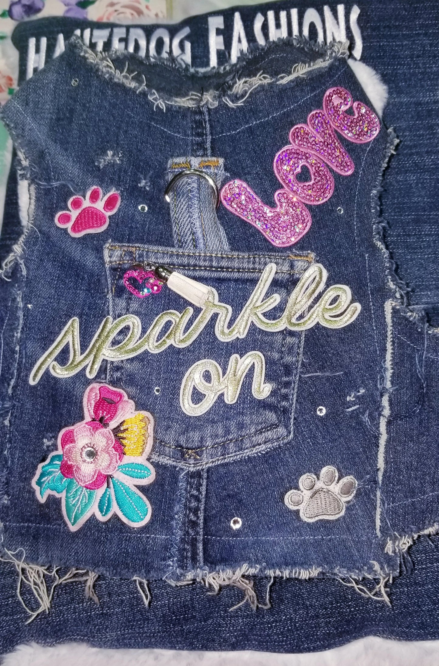 Custom Denim Dog Vest and Harness