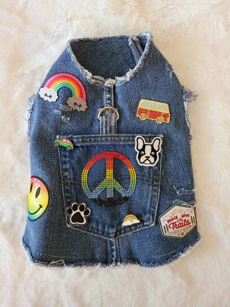 Custom Denim Dog Vest and Harness