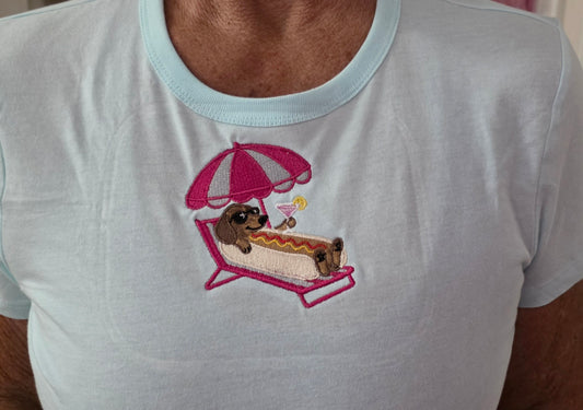 Sunbathing Hotdog embroidered tee