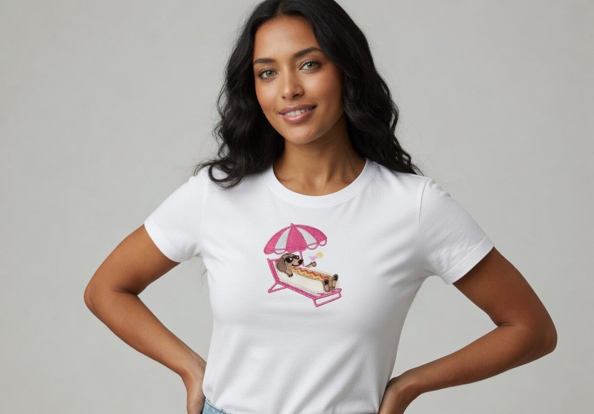 Sunbathing Hotdog embroidered tee